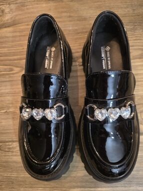 ​✨ LIKE NEW Call It Spring Vegan Chunky Loafers | Rhinestone Hearts | Size 6.5